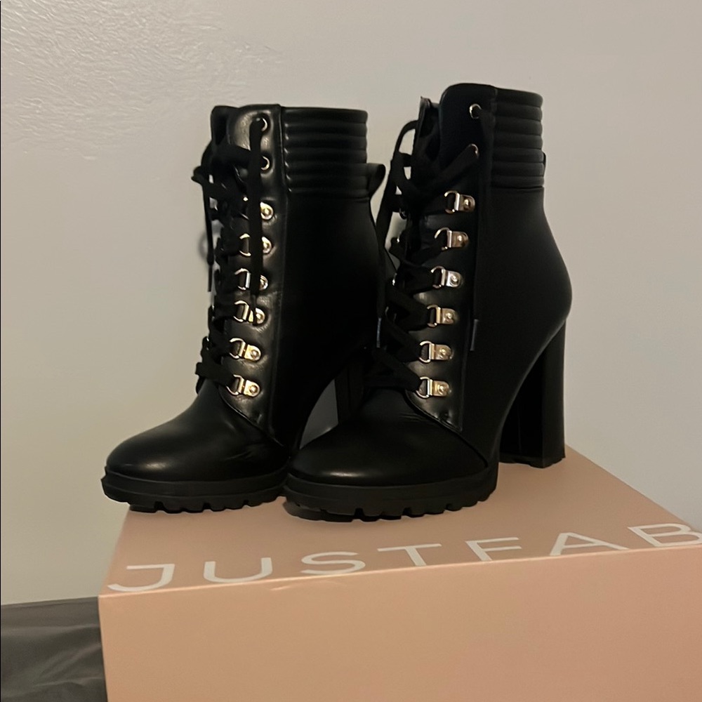 JustFab Black Women's Lace-Up Ankle Boots